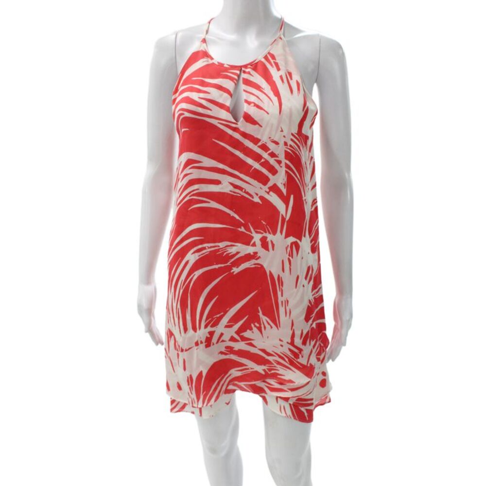 Parker Women Shift Dress Red Silk Halter Sleeveless Knee Length Floral Size XS